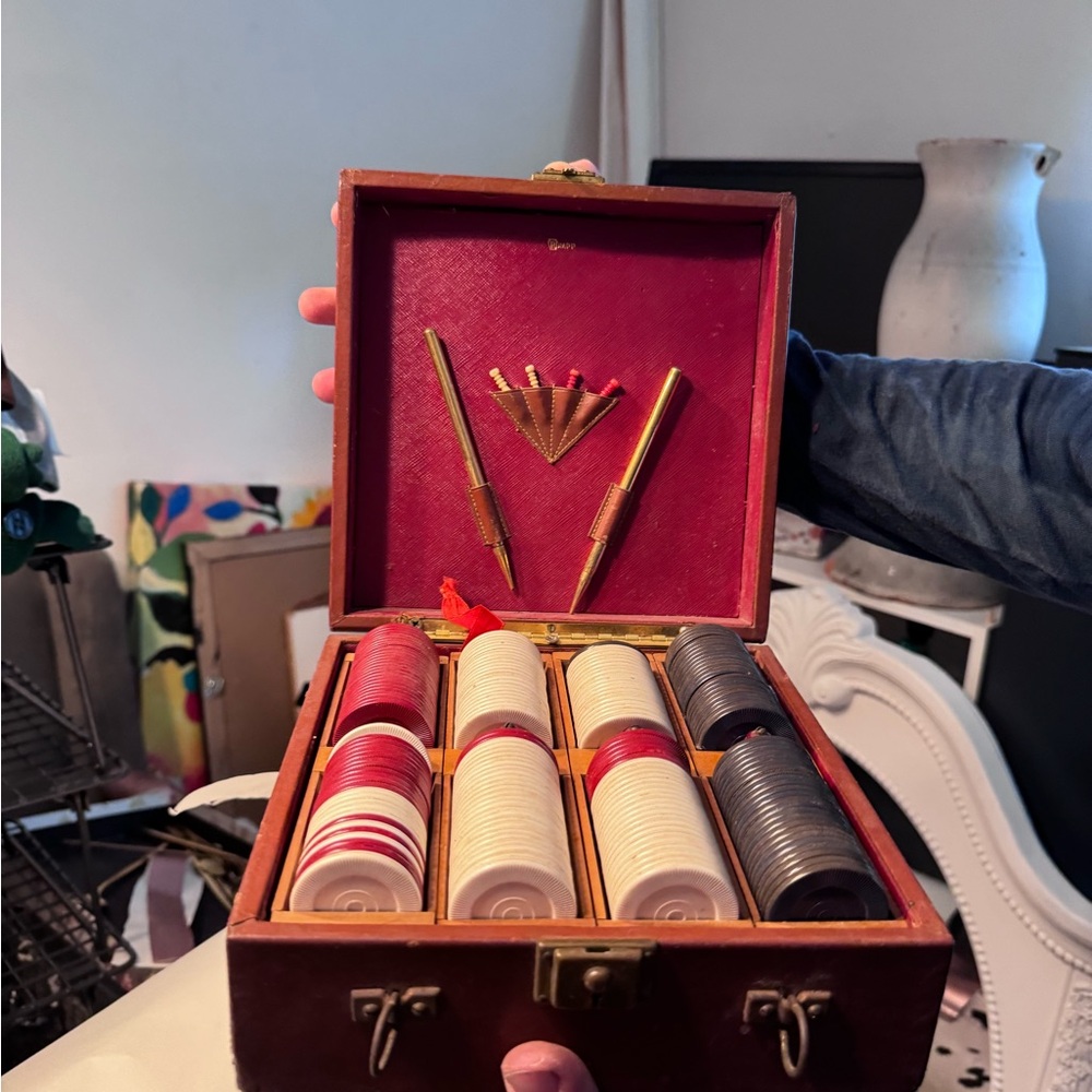 Vintage Poker Chip Set with Case